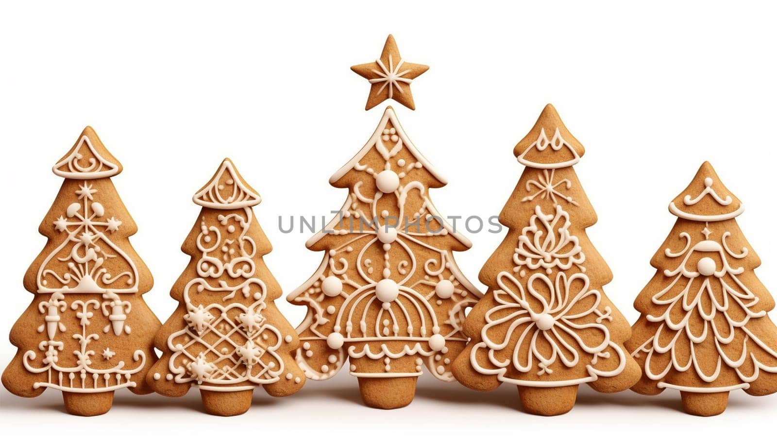 Gingerbread Christmas tree cookies. Set of cute gingerbread cookies for christmas. Isolated on white background. illustration. Copy space
