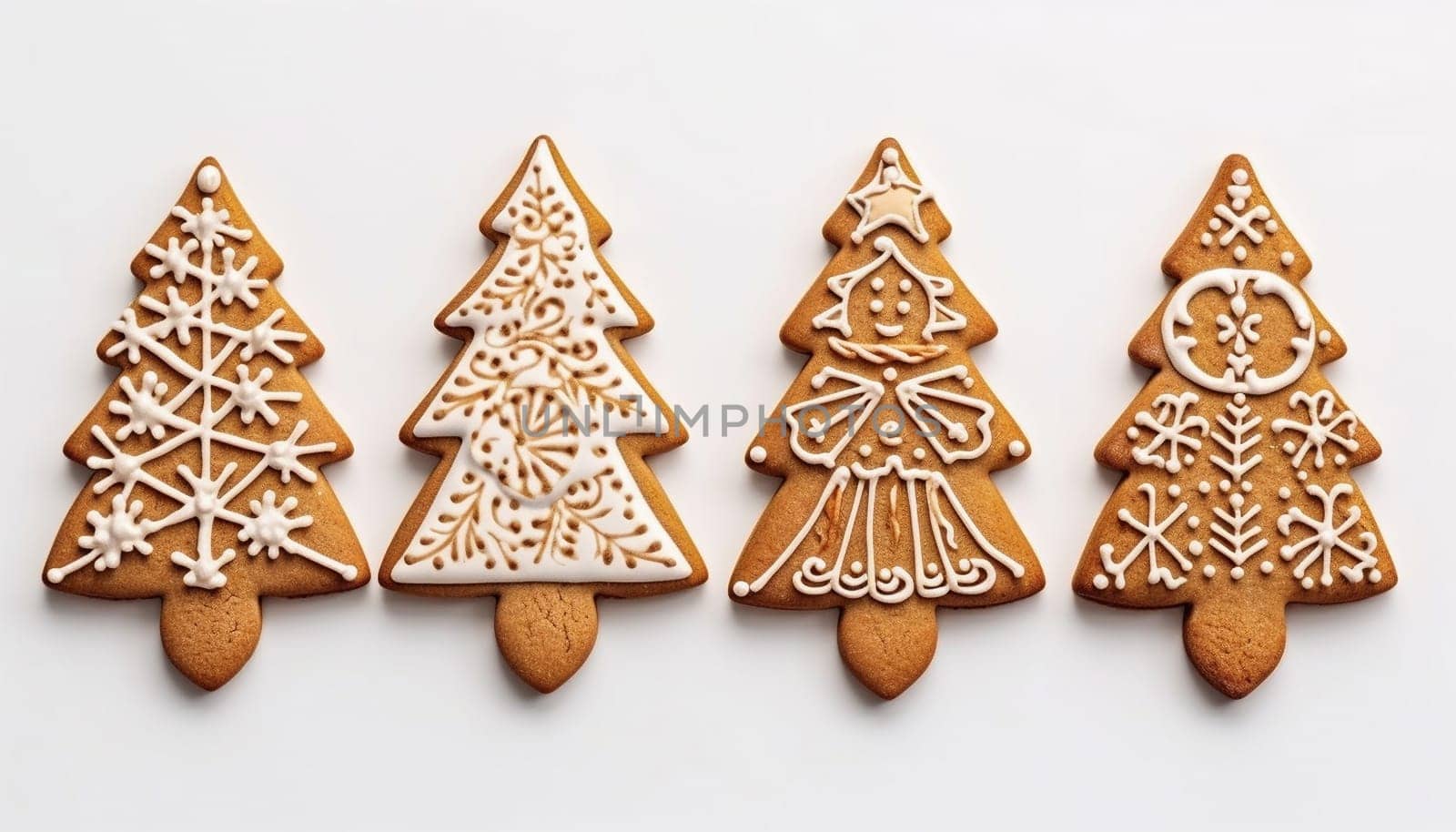 Gingerbread Christmas tree cookies. Set of cute gingerbread cookies for christmas. Isolated on white background. illustration. Copy space
