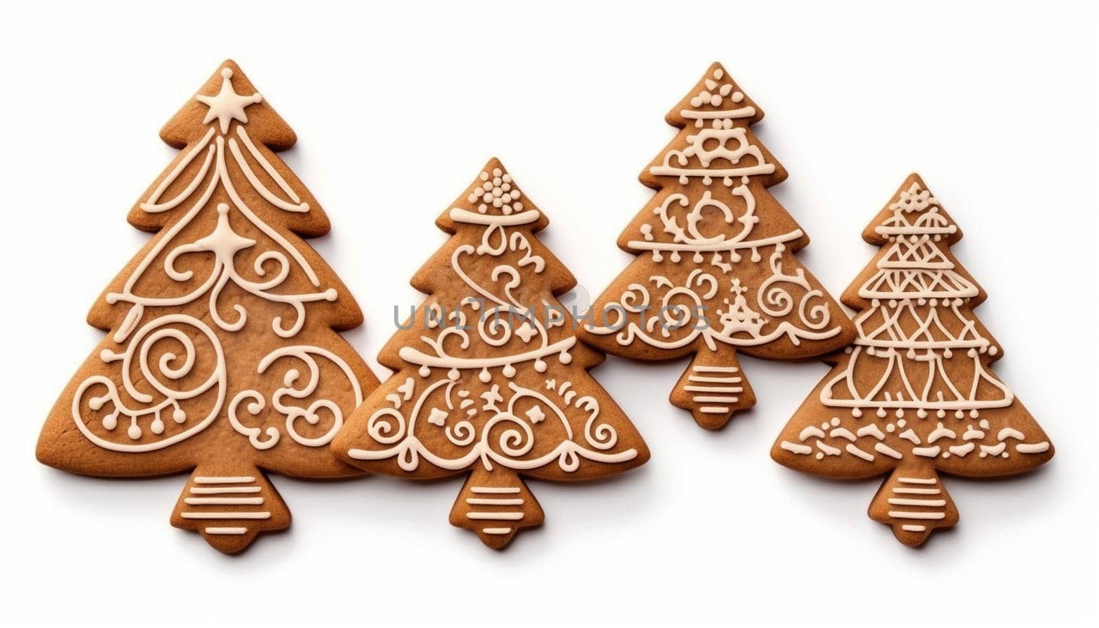 Gingerbread Christmas tree cookies. Set of cute gingerbread cookies for christmas. Isolated on white background. illustration. Copy space