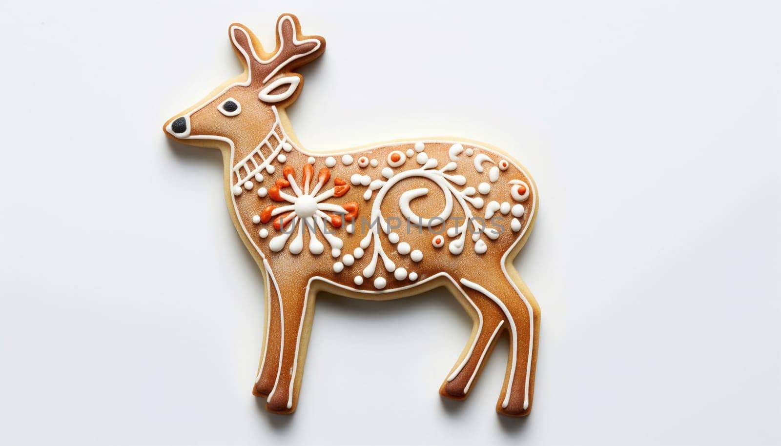 Gingerbread reindeer cookies. Christmas Gingerbread Cookie. Set of winter sweet homemade biscuits in the form of different characters and holiday items isolated on white background. Cute Cartoon illustration