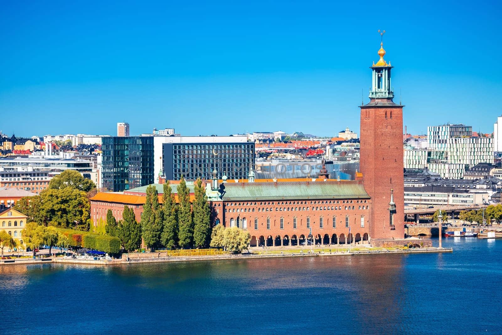 Stockholm stadshus city hall waterfront view, capital of Sweden