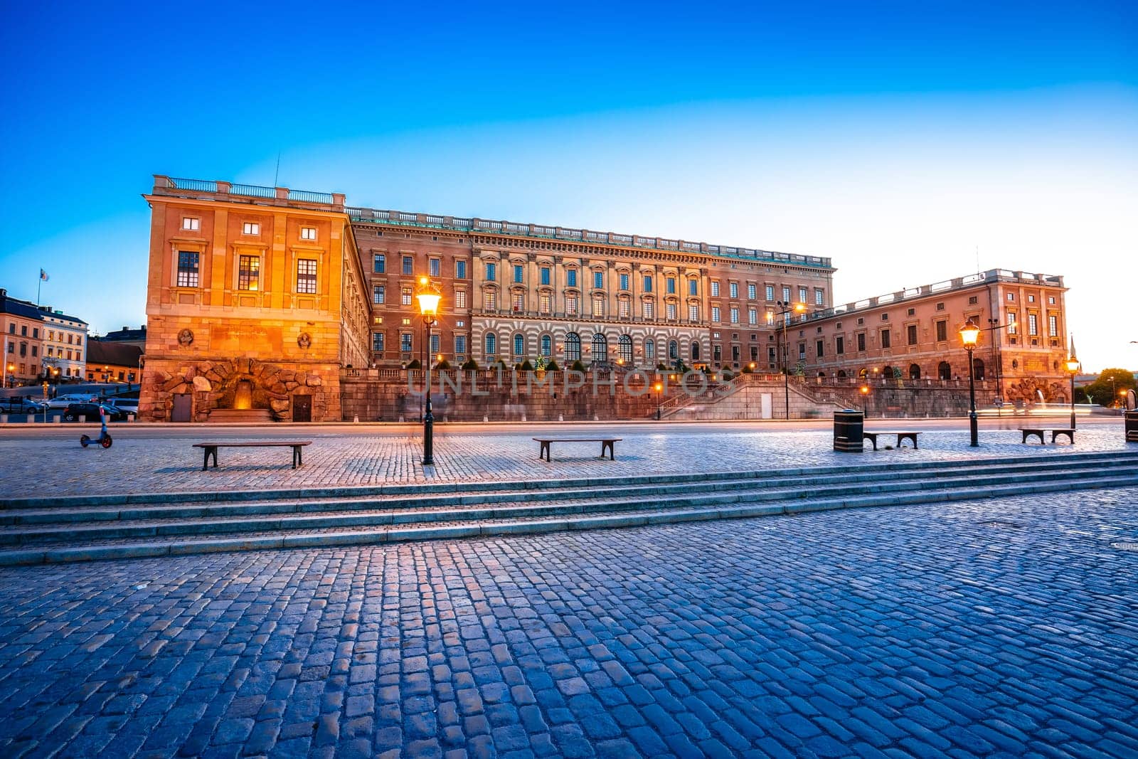 The Royal Palace Kungliga slottet in Stockholm evening view by xbrchx
