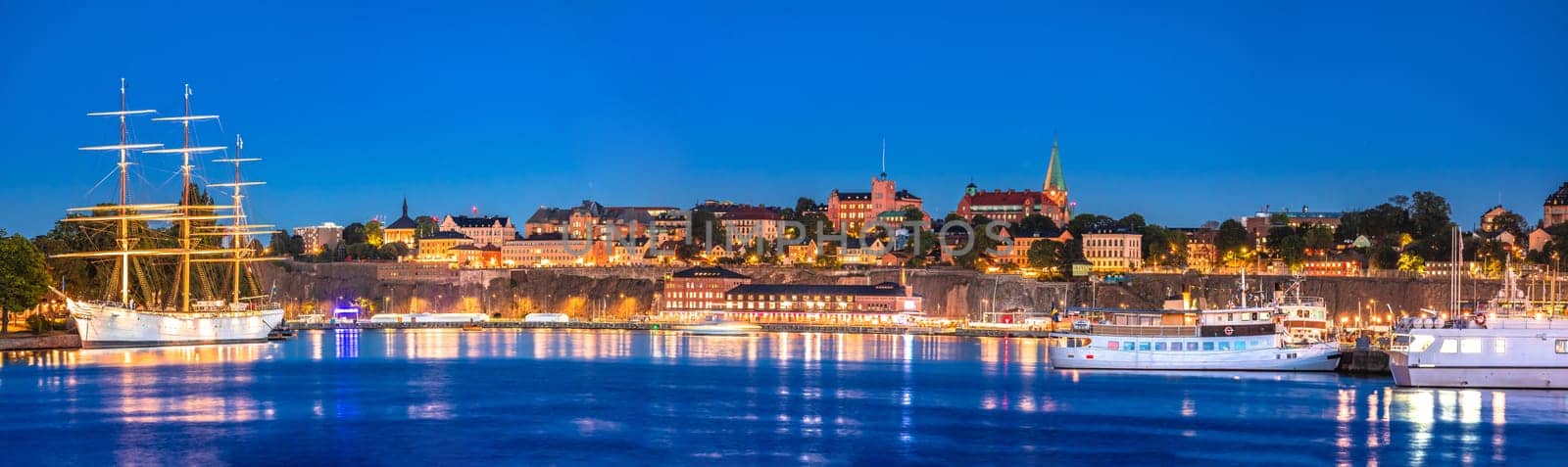 Evening panoramic view of Stockholm scenic waterfront by xbrchx