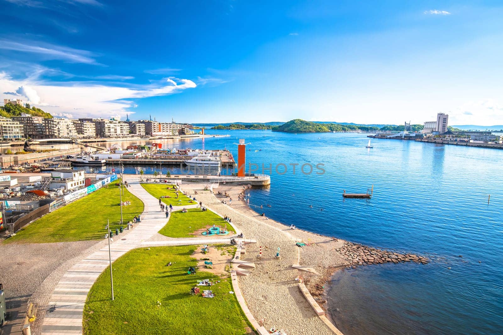 Scenic beach in Oslo in view from above by xbrchx