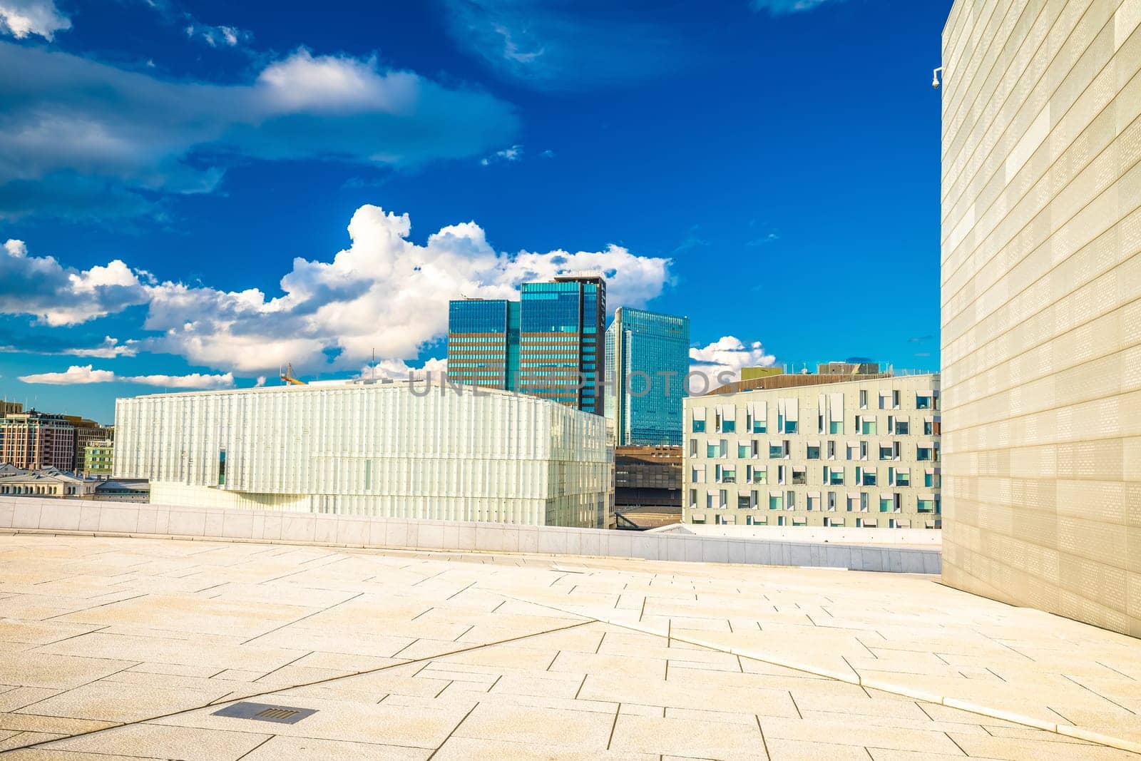 Contemporary architecture of Oslo waterfront view, modern buildings in capital of Norway