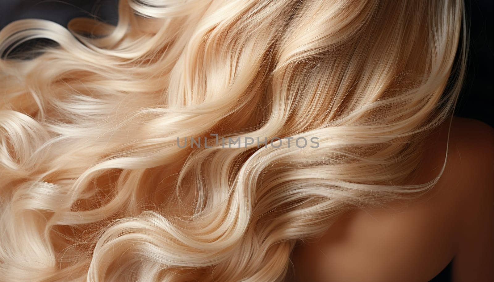 Blond hair background texture. Beauty product advertisement concept. Blond hair close-up as a background. Women's long blonde hair. Beautifully styled wavy shiny curls. Hair coloring. Hairdressing procedures, extension. by Annebel146