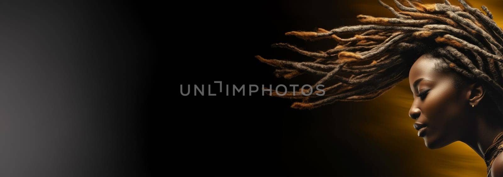 Young African black female with dreadlocks hair. Beauty product advertisement concept. African girl beautiful hair Close up