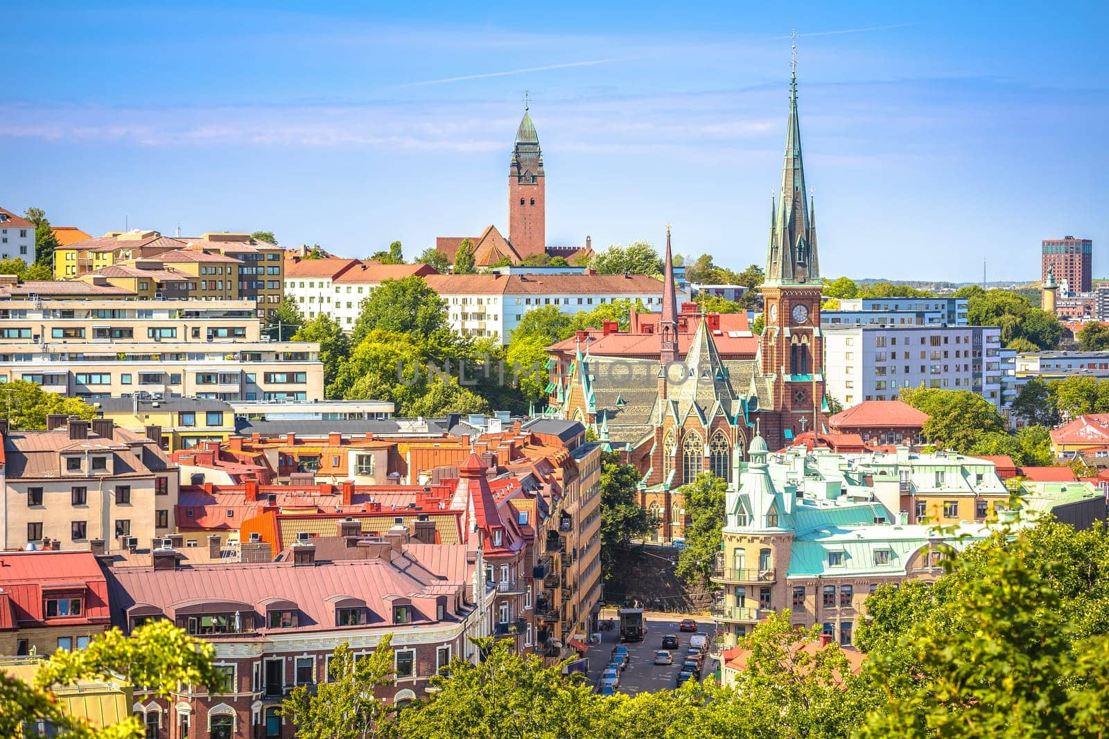 City of Gothenburg rooftops panoramic view, Vastra Gotaland County of Sweden