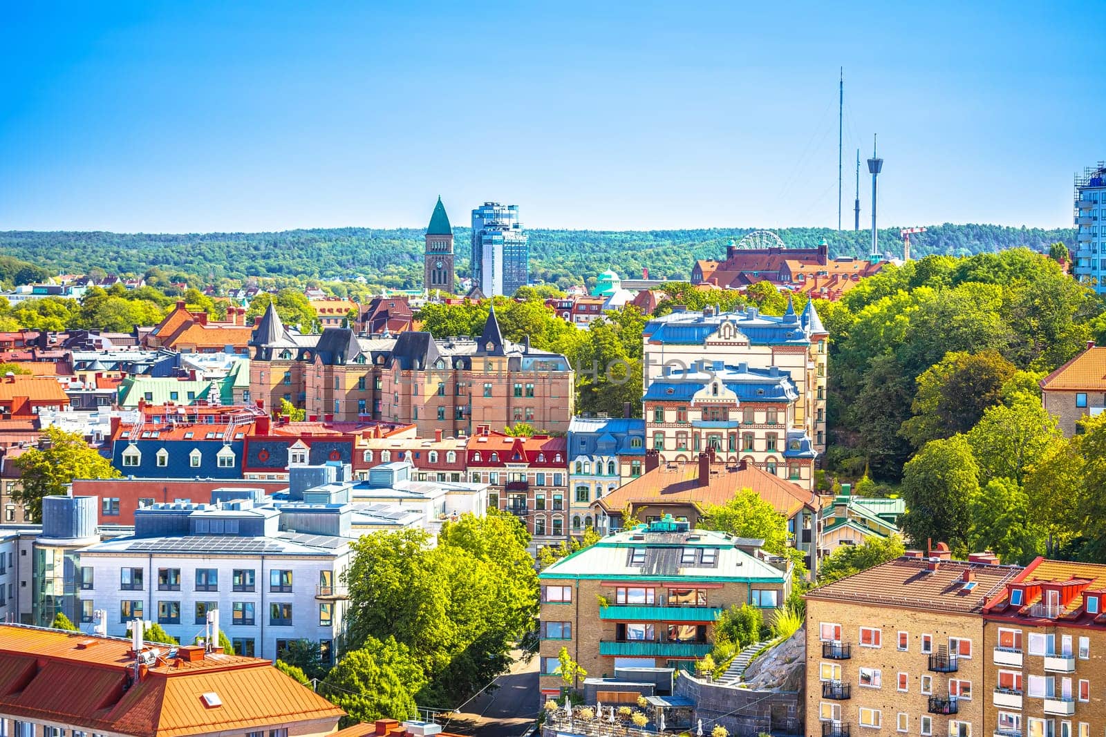 City of Gothenburg rooftops panoramic view, Vastra Gotaland County of Sweden