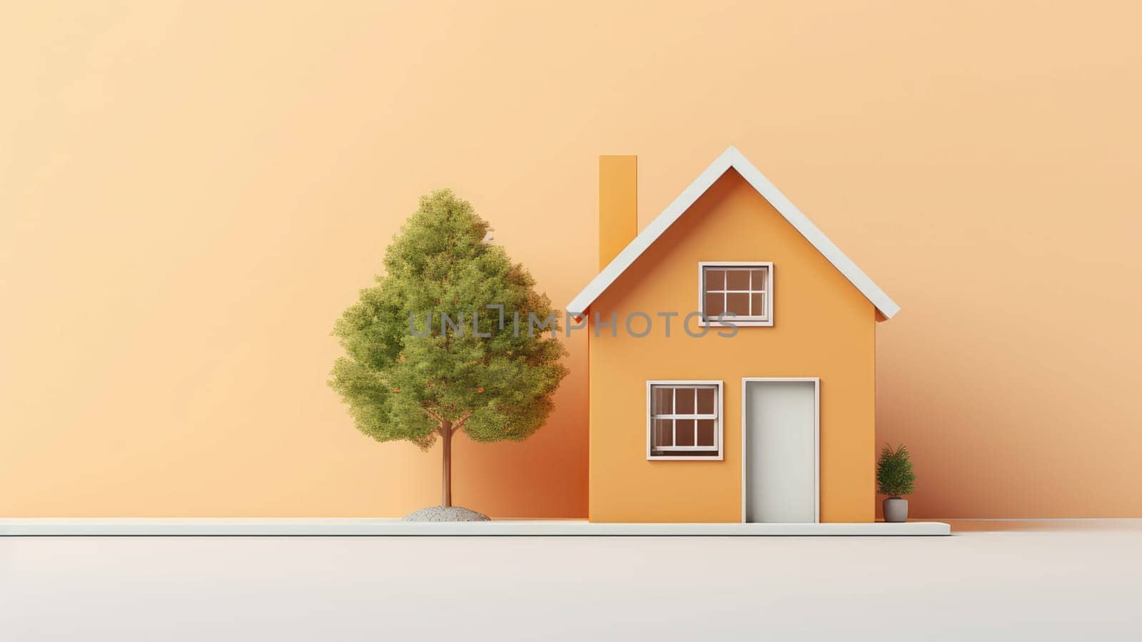 3D Rendering of a wooden model of a house on a wooden base, suggesting the potential for creativity and imagination in art.