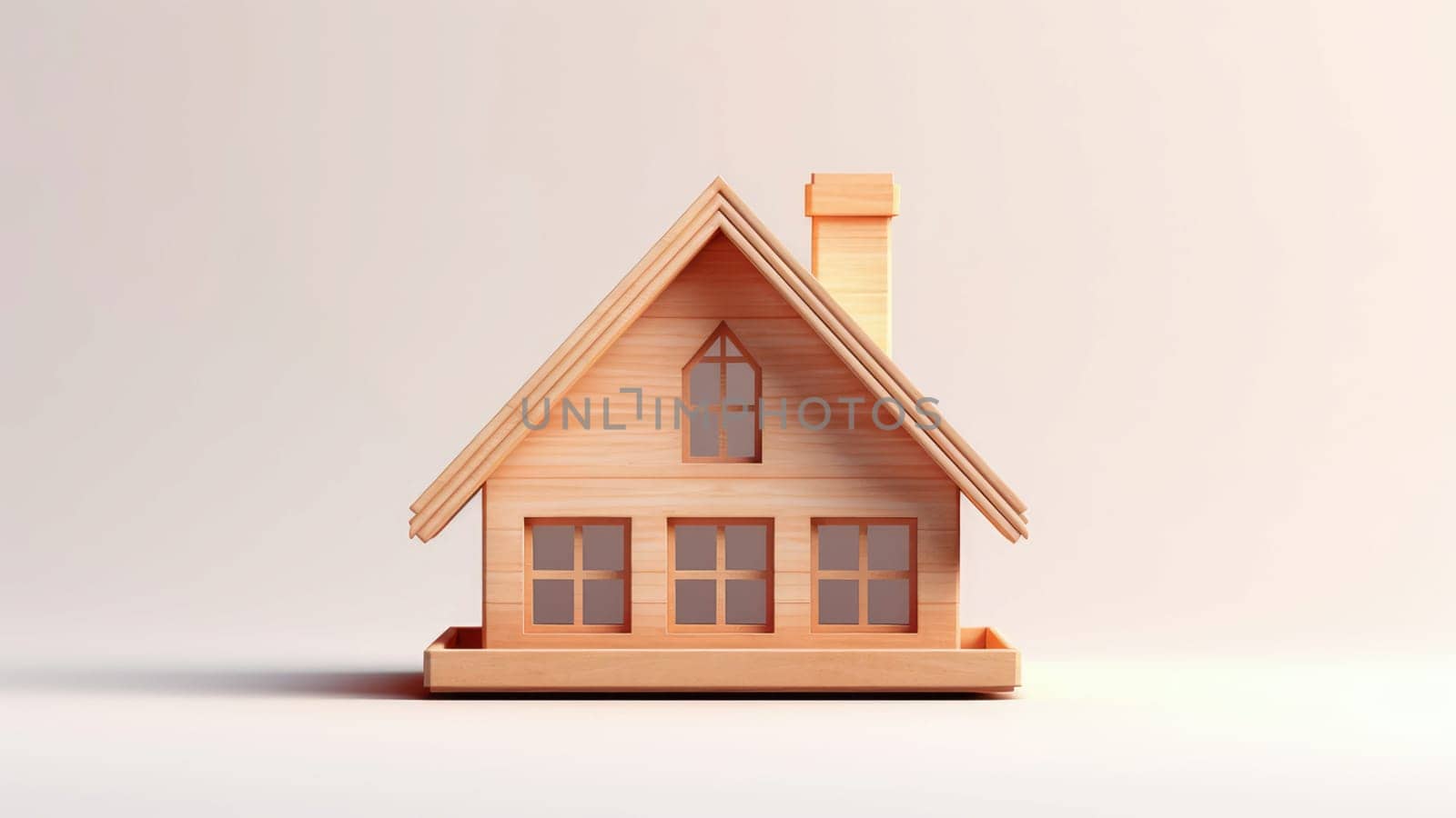 3D Rendering of a wooden model of a house on a wooden base, suggesting the potential for creativity and imagination in art.