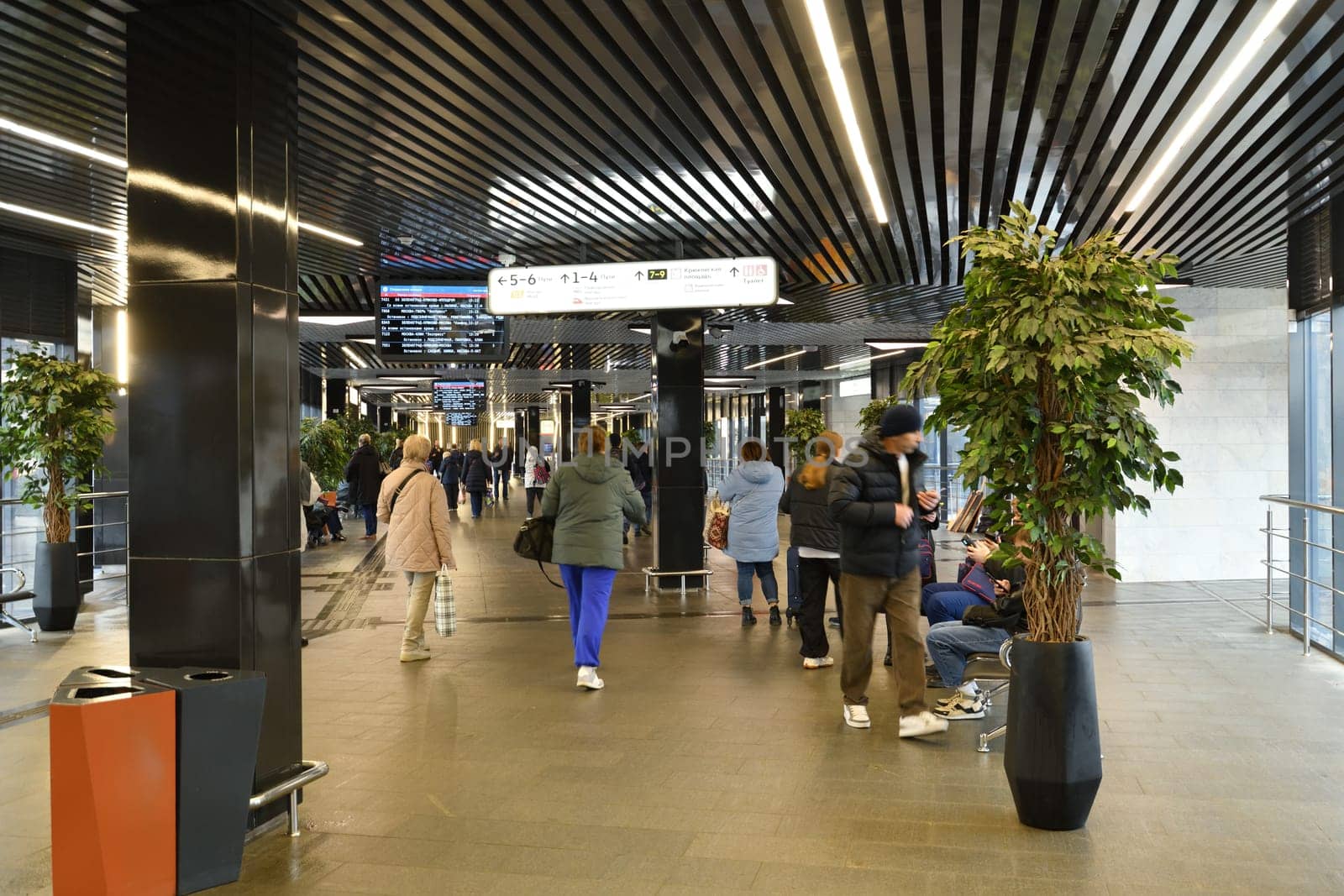 Moscow, Russia - Nov 1. 2023. Interior Zelenograd-Kryukovo station D3 of the surface metro diameter