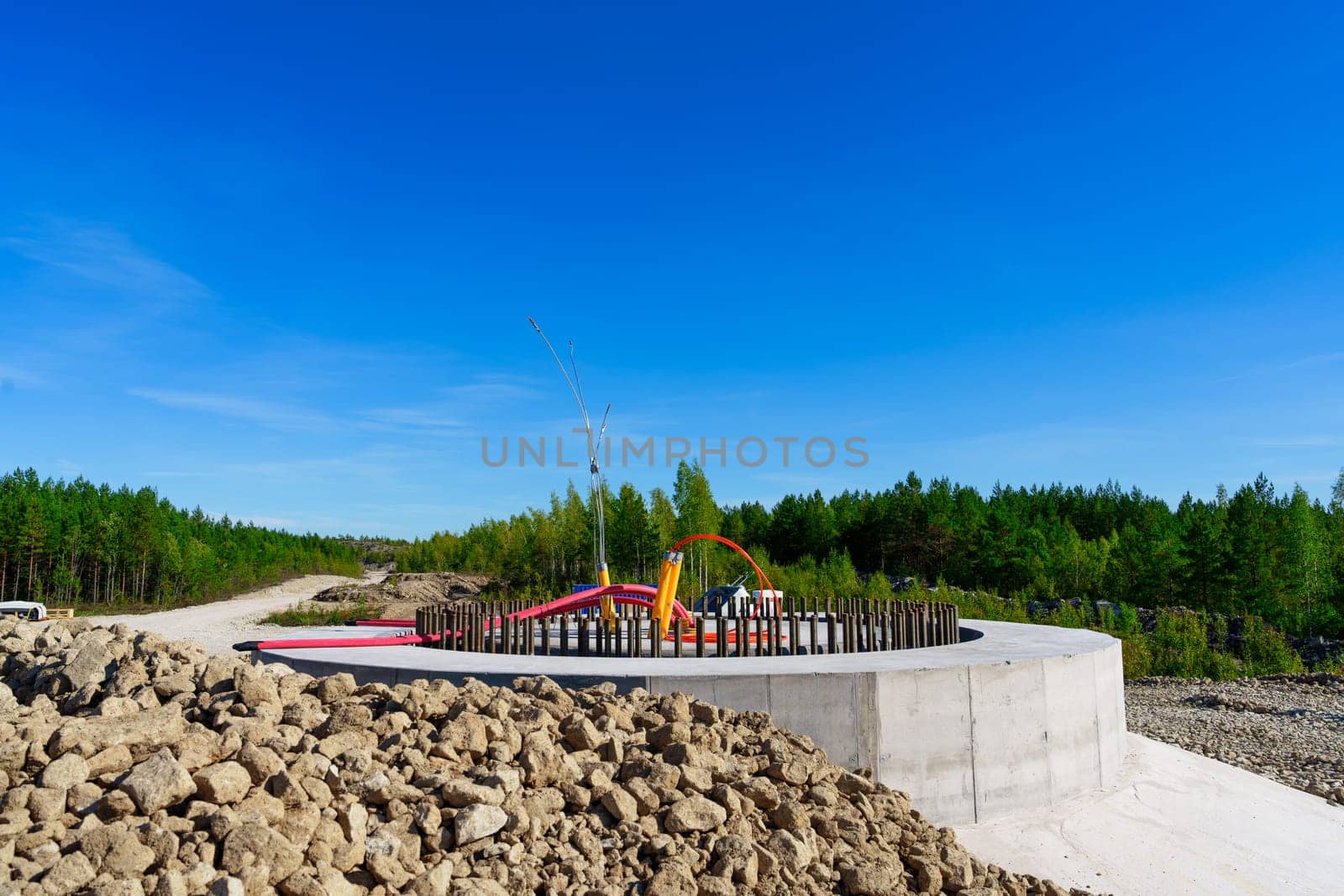 Concrete Foundation for Electric Wind Turbine: Low Emission Goals, Eco-Friendly, Energy of Nature by PhotoTime