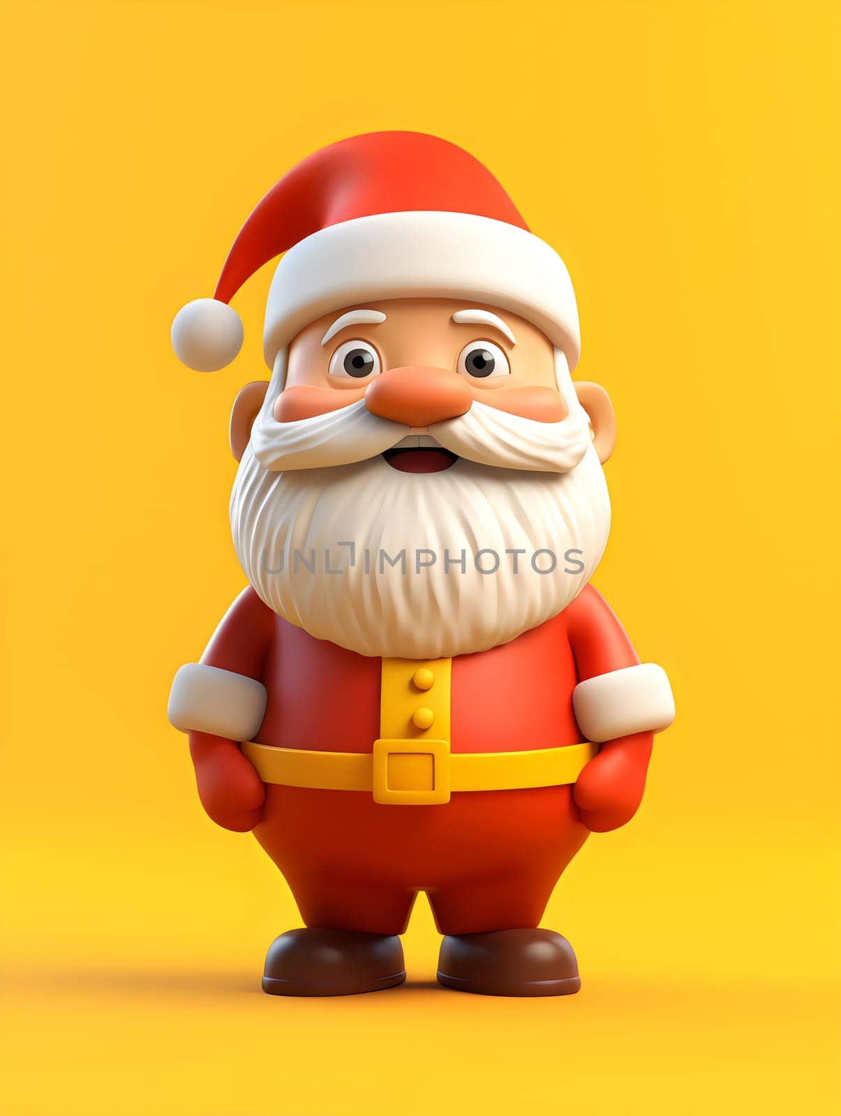 Cartoon Santa Claus standing on a yellow background - Christmas theme - AI generative