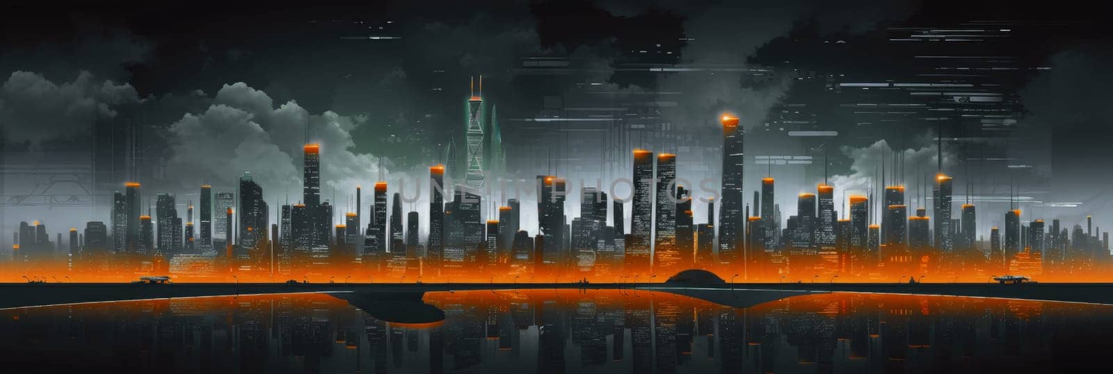 Abstract futuristic night city, Concept for IOT, smart city by biancoblue