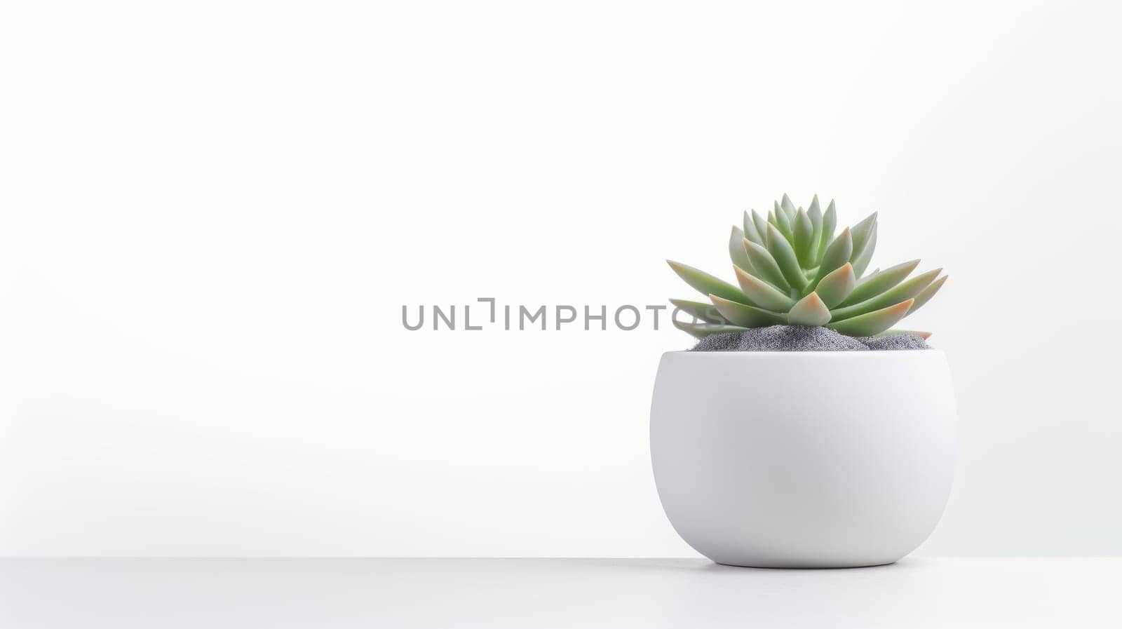 a succulent plant in a white ceramic pot, placed against a white background, conveying a sense of peace and tranquility. High quality photo