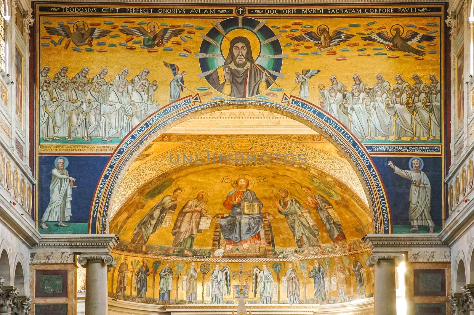 Rome, Italy, August 26, 2008: Mosaics from the Apse of the Basilica of Saint Paul Outside the Walls
