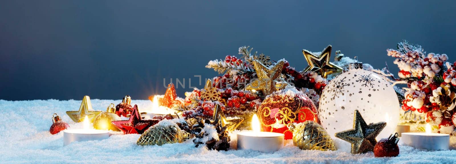 Christmas decoration on snow by Yellowj