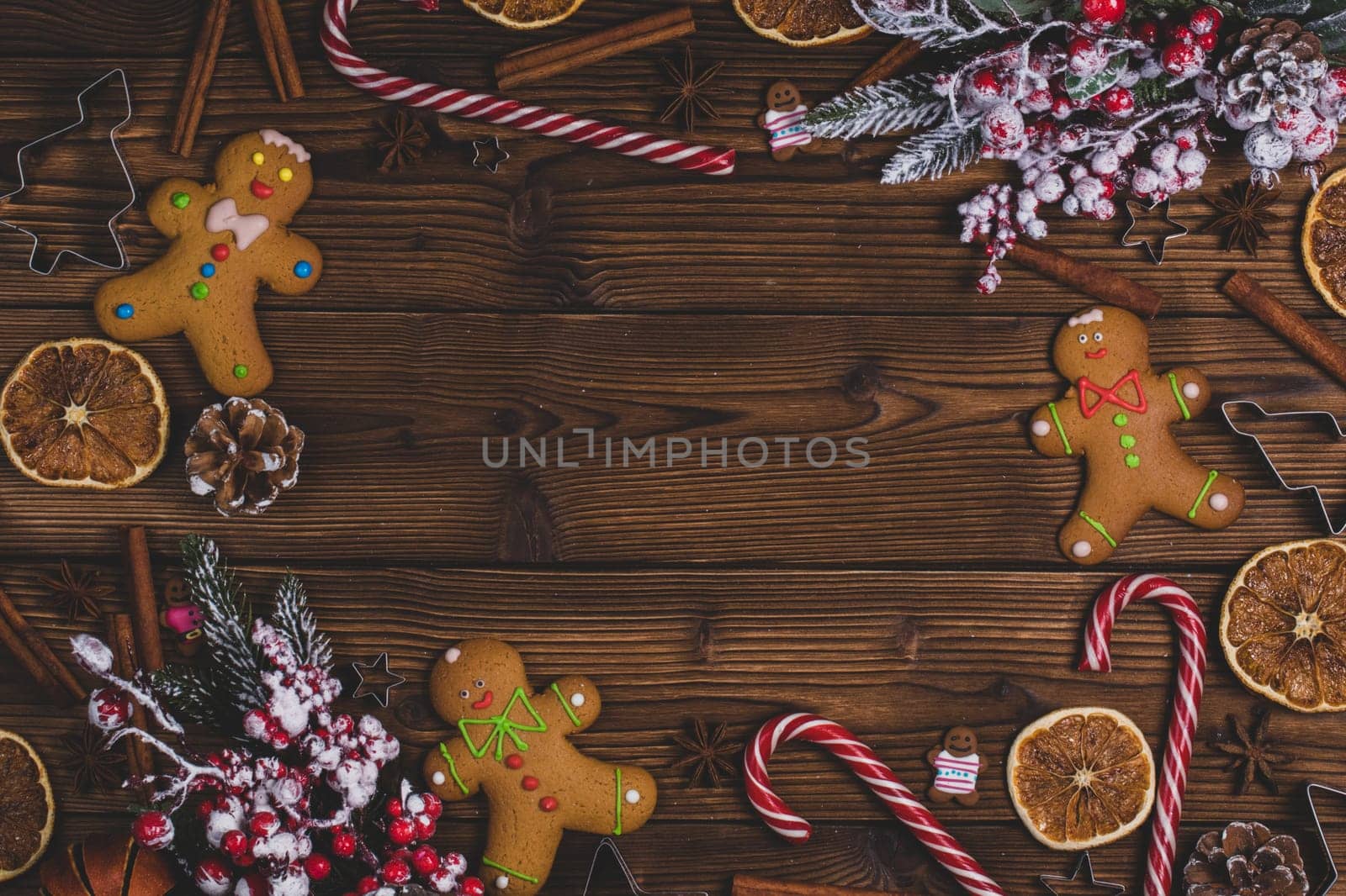 Christmas food on wood background by Yellowj