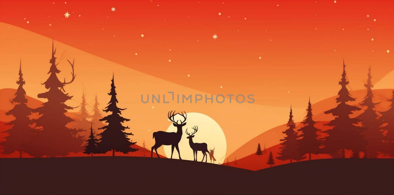 snow new reindeer sleigh xmas forest noel template christmas december santa greeting vintage claus background traditional happy card illustration gift. Generative AI.