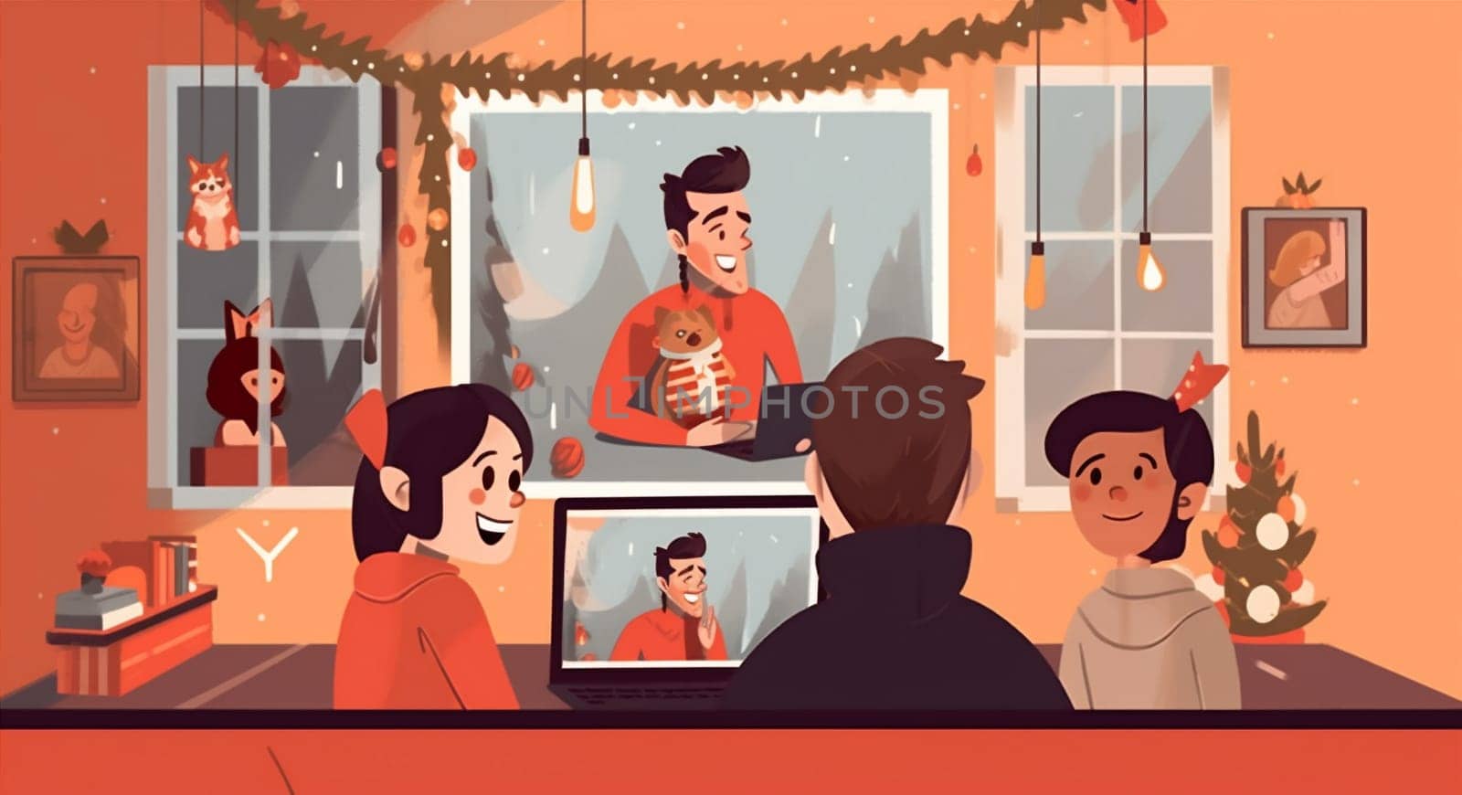 communication christmas santa home house happy character laptop family holiday. Generative AI. by Vichizh