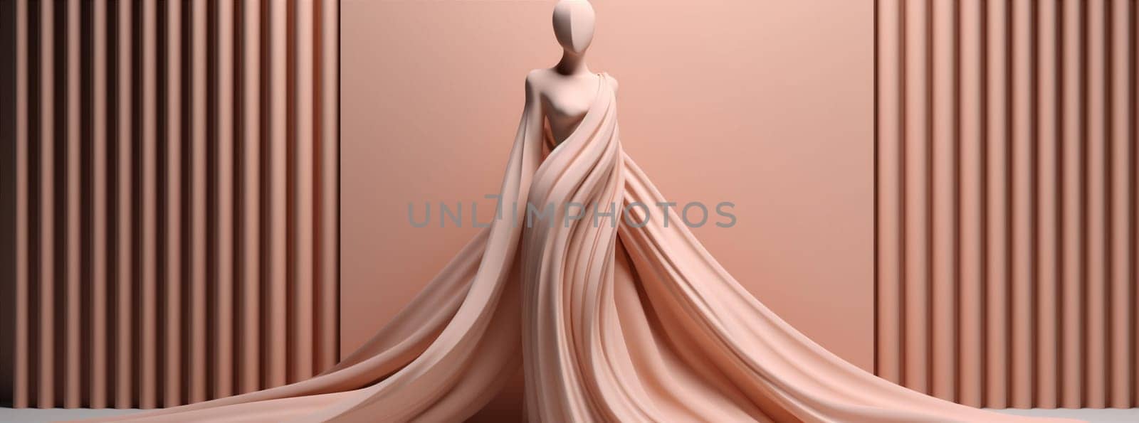 woman background pink girl beauty dress fabric beige fashion flying flowing wind. Generative AI. by Vichizh