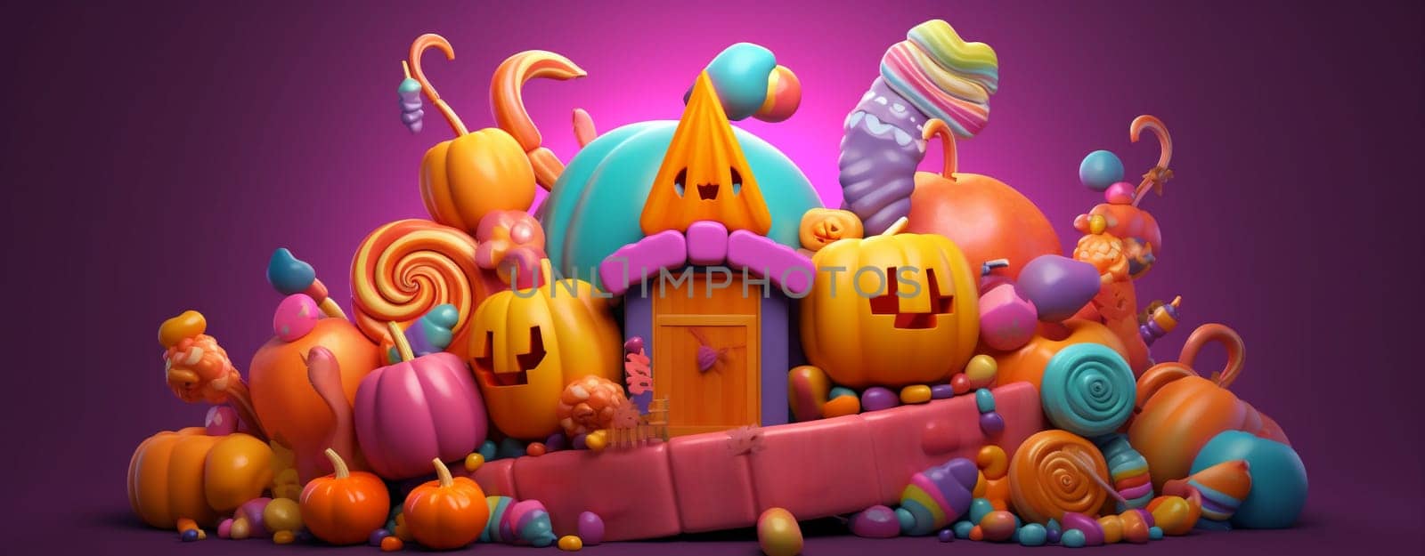 celebration autumn candy pumpkin creepy festive snack holiday decorated halloween spider purple sweet orange food cake witch party symbol fun. Generative AI.