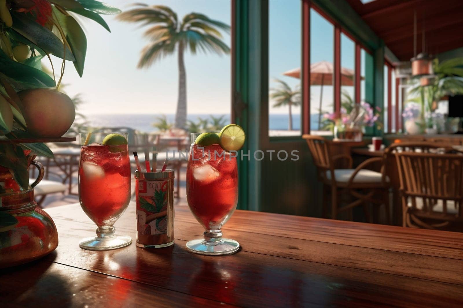 beverage vintage interior tropical glass alcohol beach cocktail drink bar party. Generative AI. by Vichizh