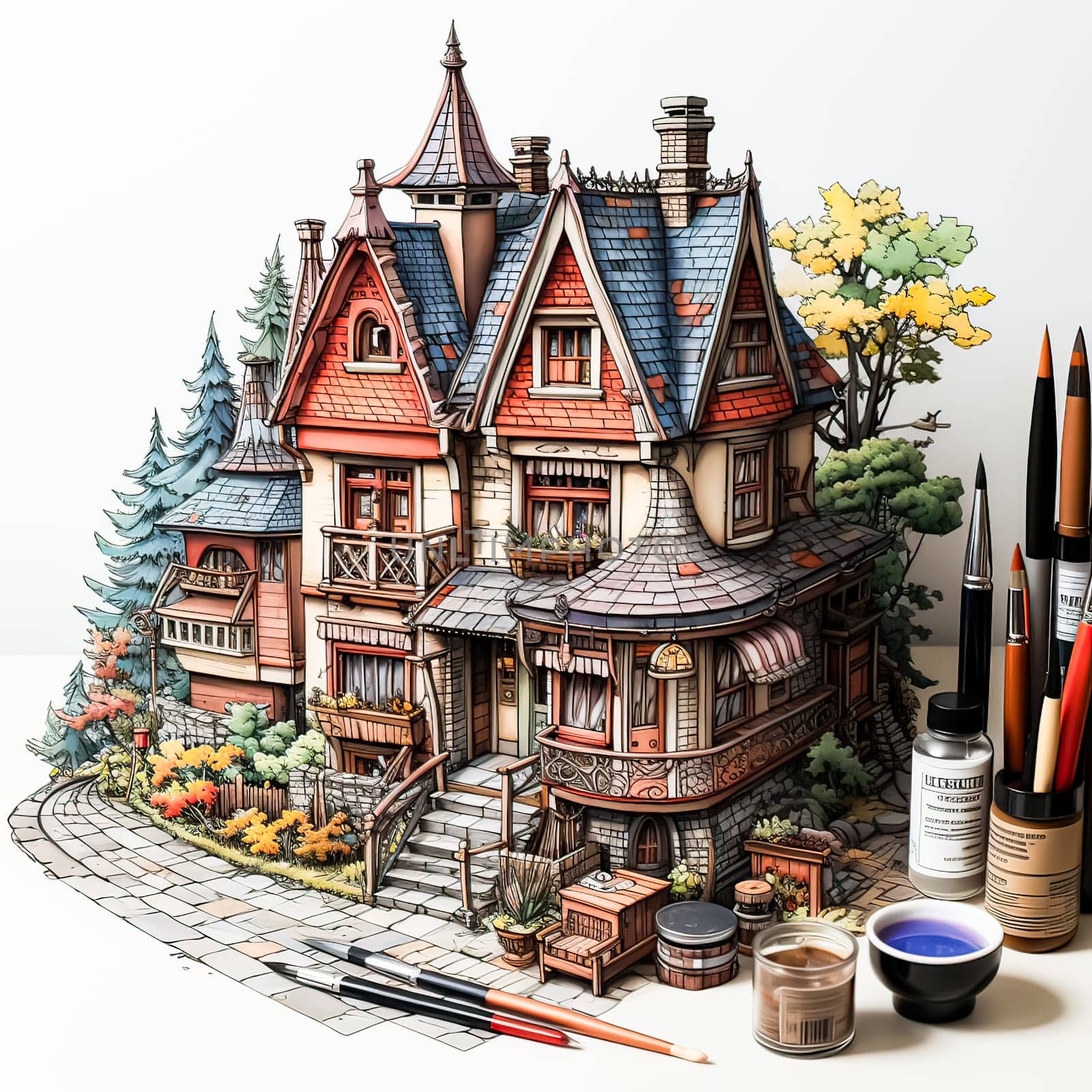 Watercolor art captures the grace of European homes in a picturesque landscape by Alla_Morozova93