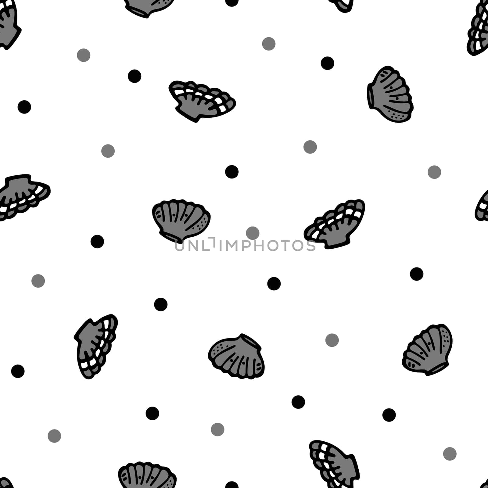 Seamless Pattern with Hand Drawn Scallop Sea Shells. Beautiful Marine Design Elements. by Rina_Dozornaya