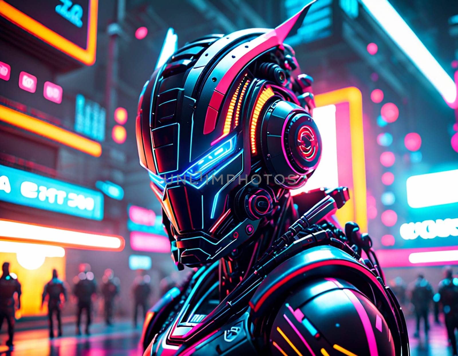 Cyborg in cyberpunk style. High quality illustration