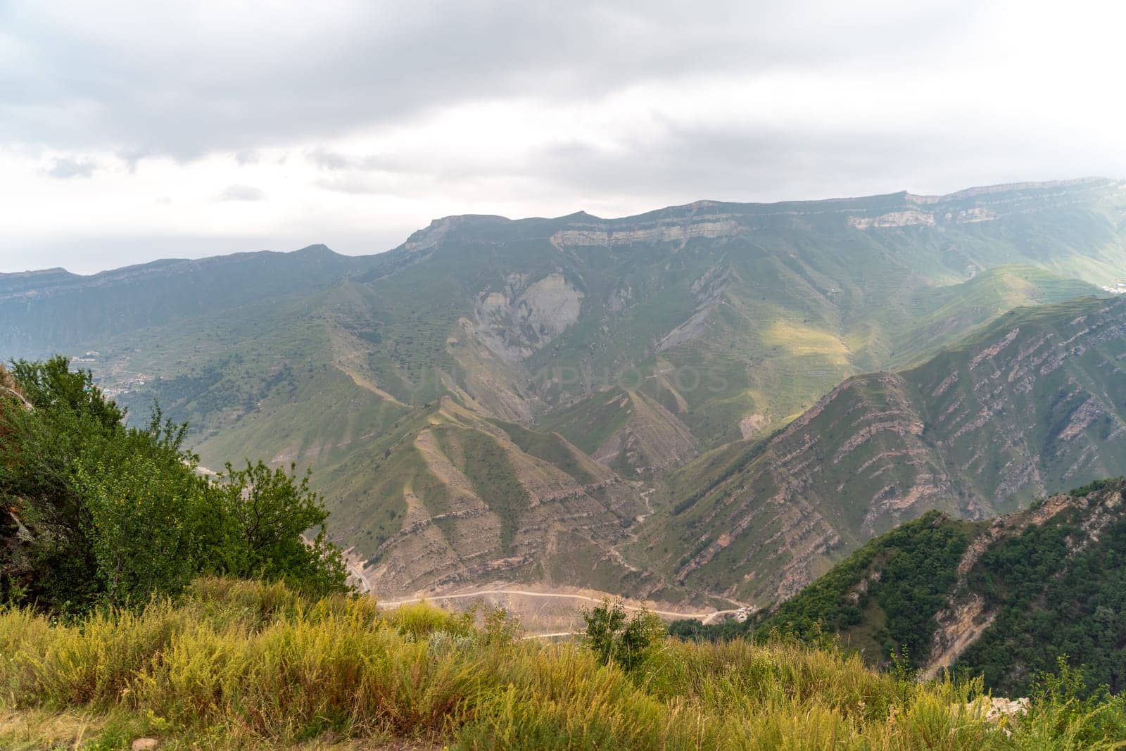 Caucasian mountain. Dagestan. Trees, rocks, mountains, view of the green mountains. Beautiful summer landscape