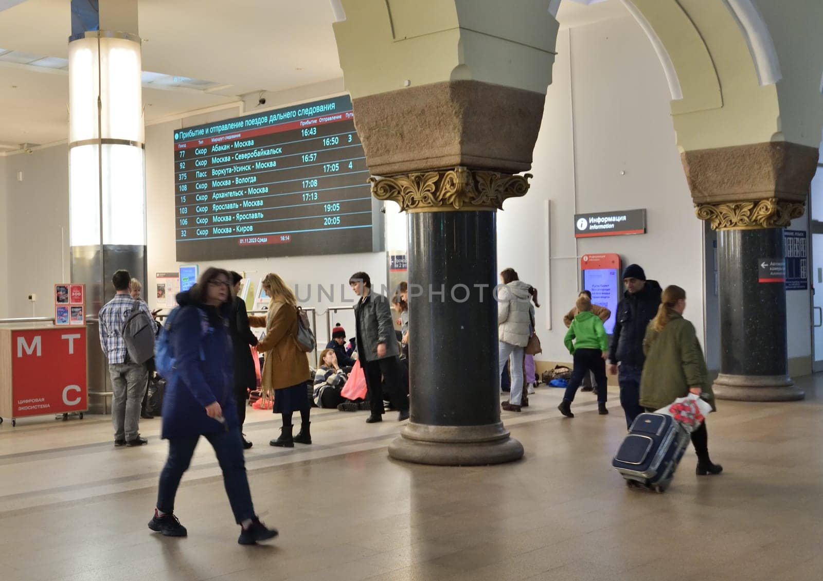 Moscow, Russia - Nov 1. 2023. Interior of historical part of the Yaroslavsky railway station