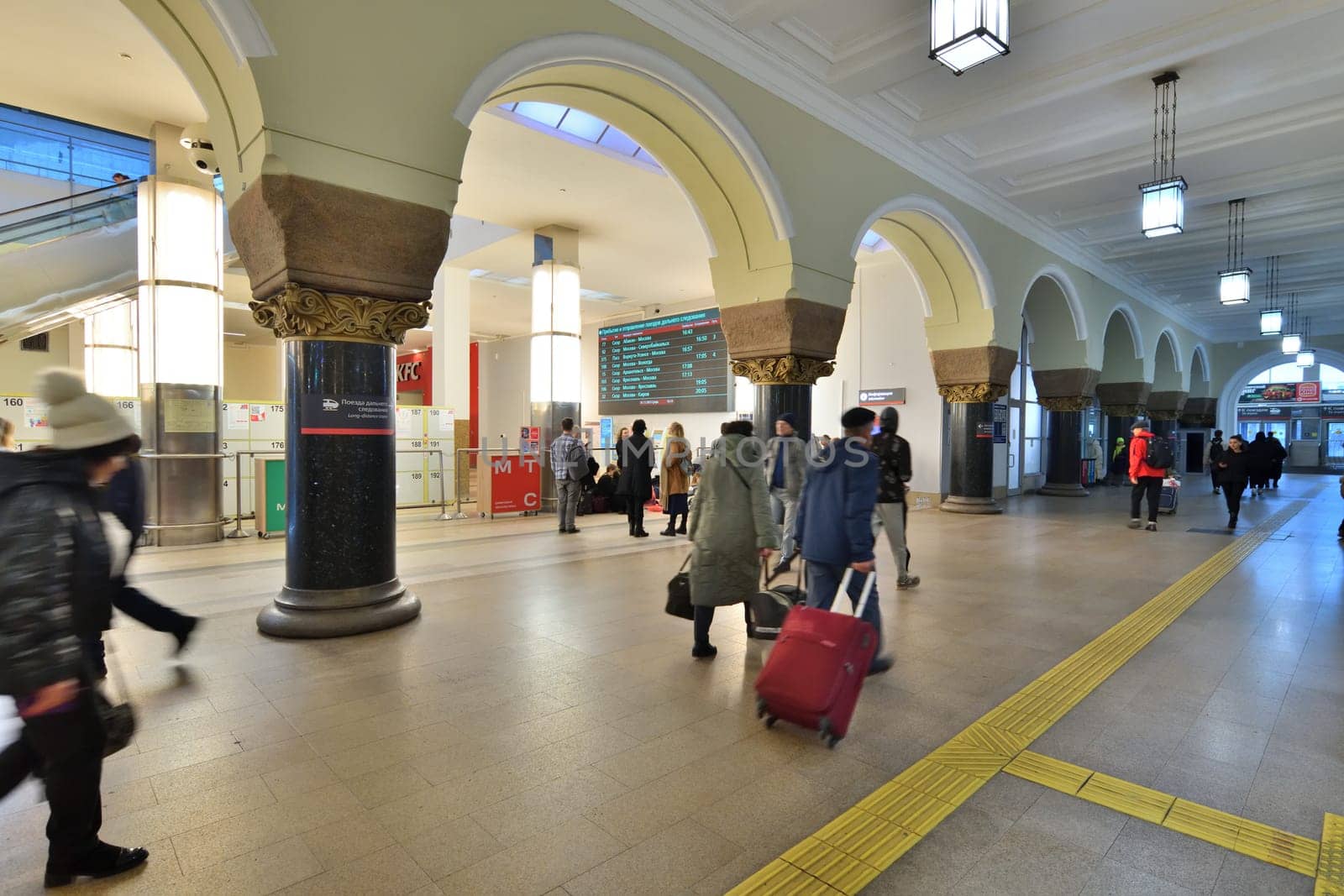 Moscow, Russia - Nov 1. 2023. Interior of historical part of the Yaroslavsky railway station