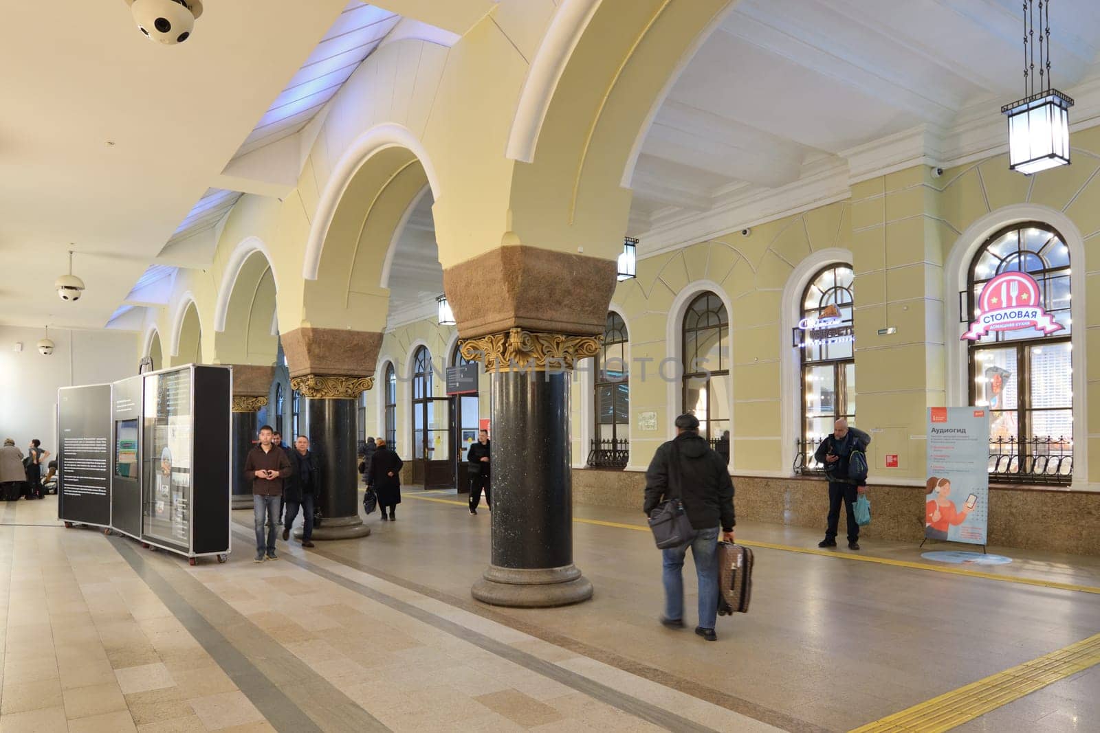 Moscow, Russia - Nov 1. 2023. Interior of historical part of the Yaroslavsky railway station