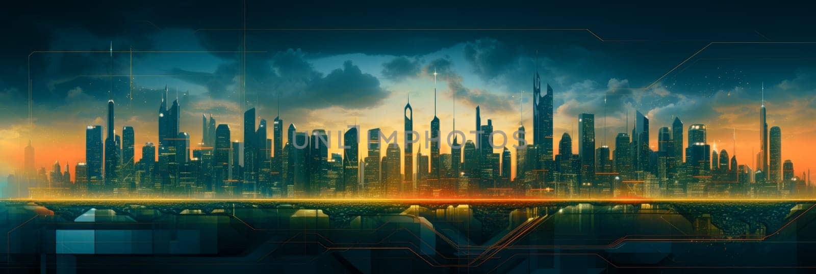 Abstract futuristic night city, Concept for IOT, smart city by biancoblue