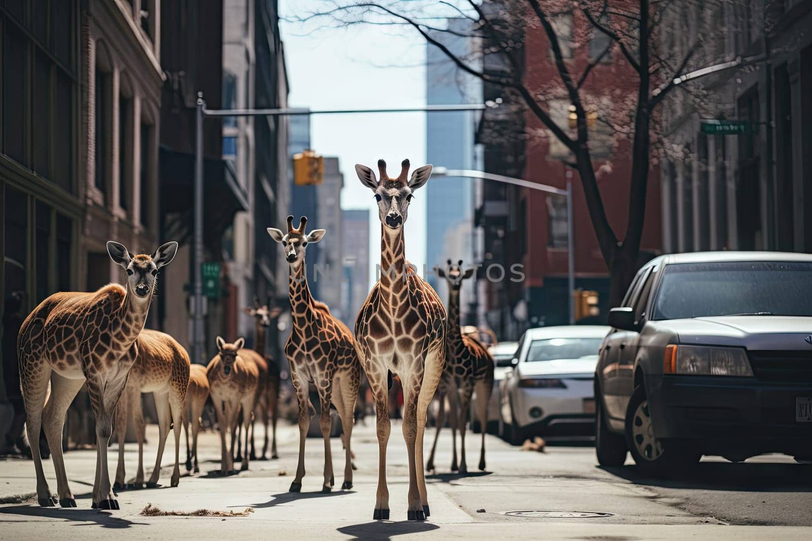 Animals wildlife in the urban city. Generative AI.