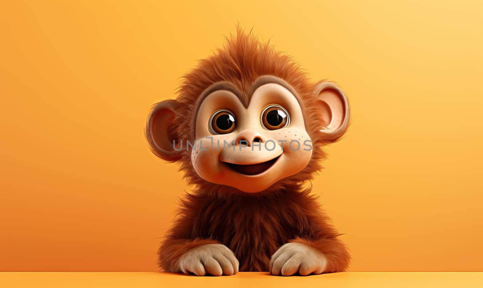 Cartoon animal monkey on an orange background. Selective soft focus.
