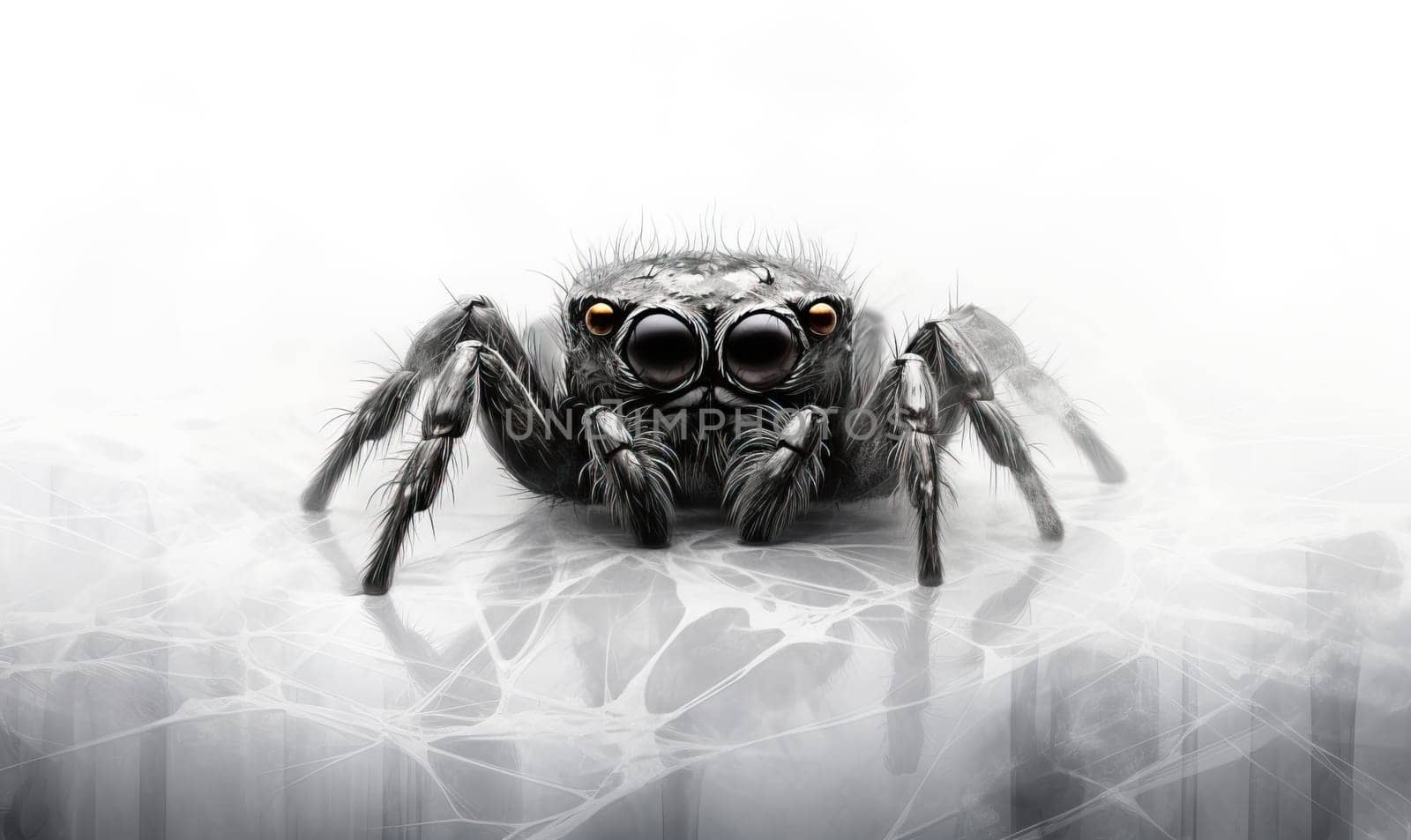 Drawing of a spider on a white background. Selective soft focus.