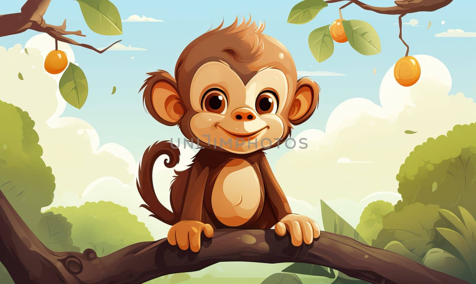 Cartoon animal monkey on a natural background. Selective soft focus.