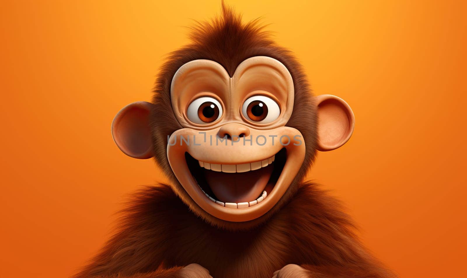 Cartoon animal monkey on an orange background. by Fischeron