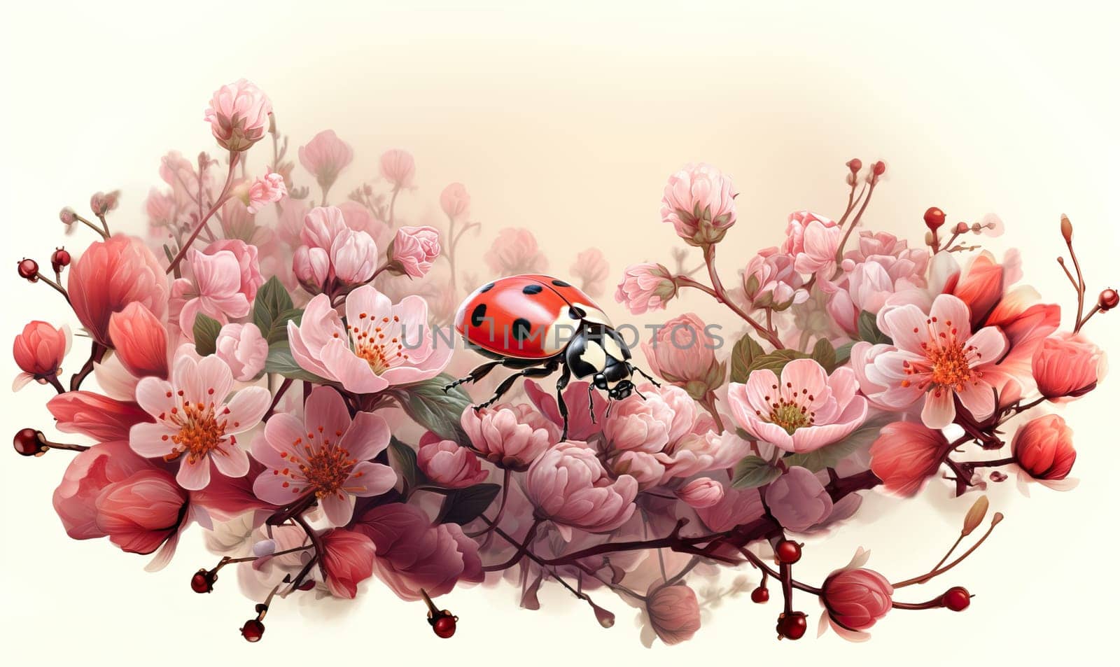 Colorful beetle on flowers on a white background. by Fischeron