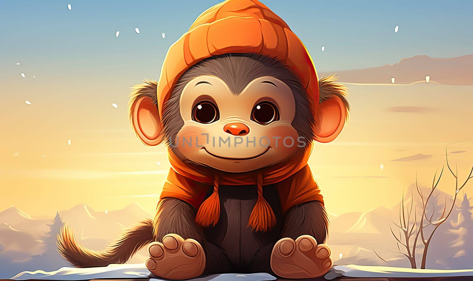 Cartoon animal monkey on a natural background. Selective soft focus.