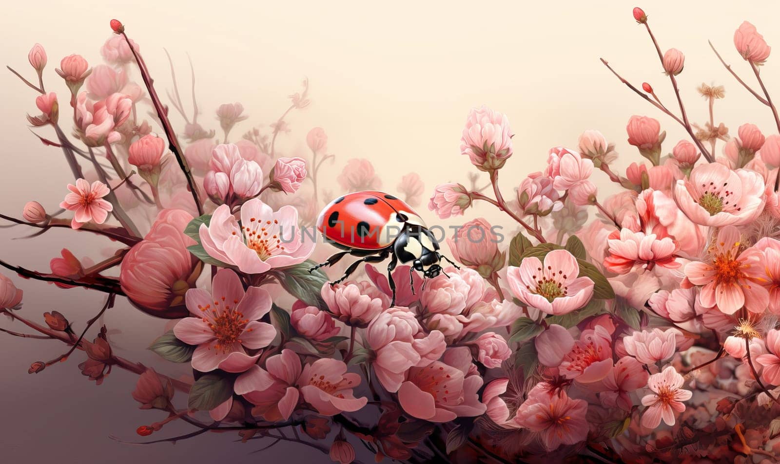 Colorful beetle on flowers on a white background. by Fischeron