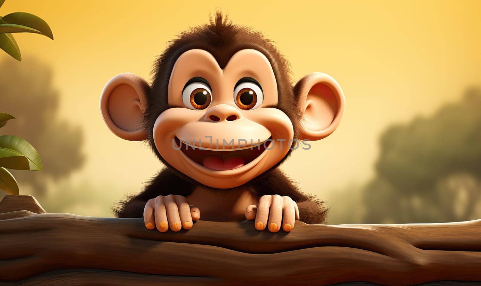 Cartoon animal monkey on an orange background. by Fischeron