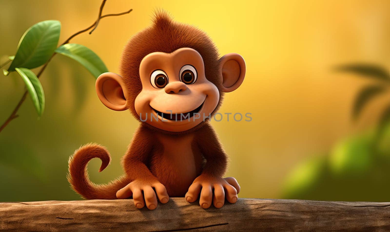 Cartoon animal monkey on an orange background. by Fischeron