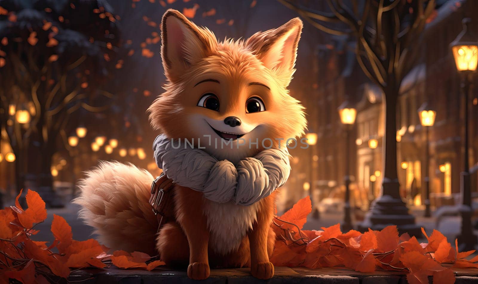 Cartoon animal fox on autumn background. by Fischeron