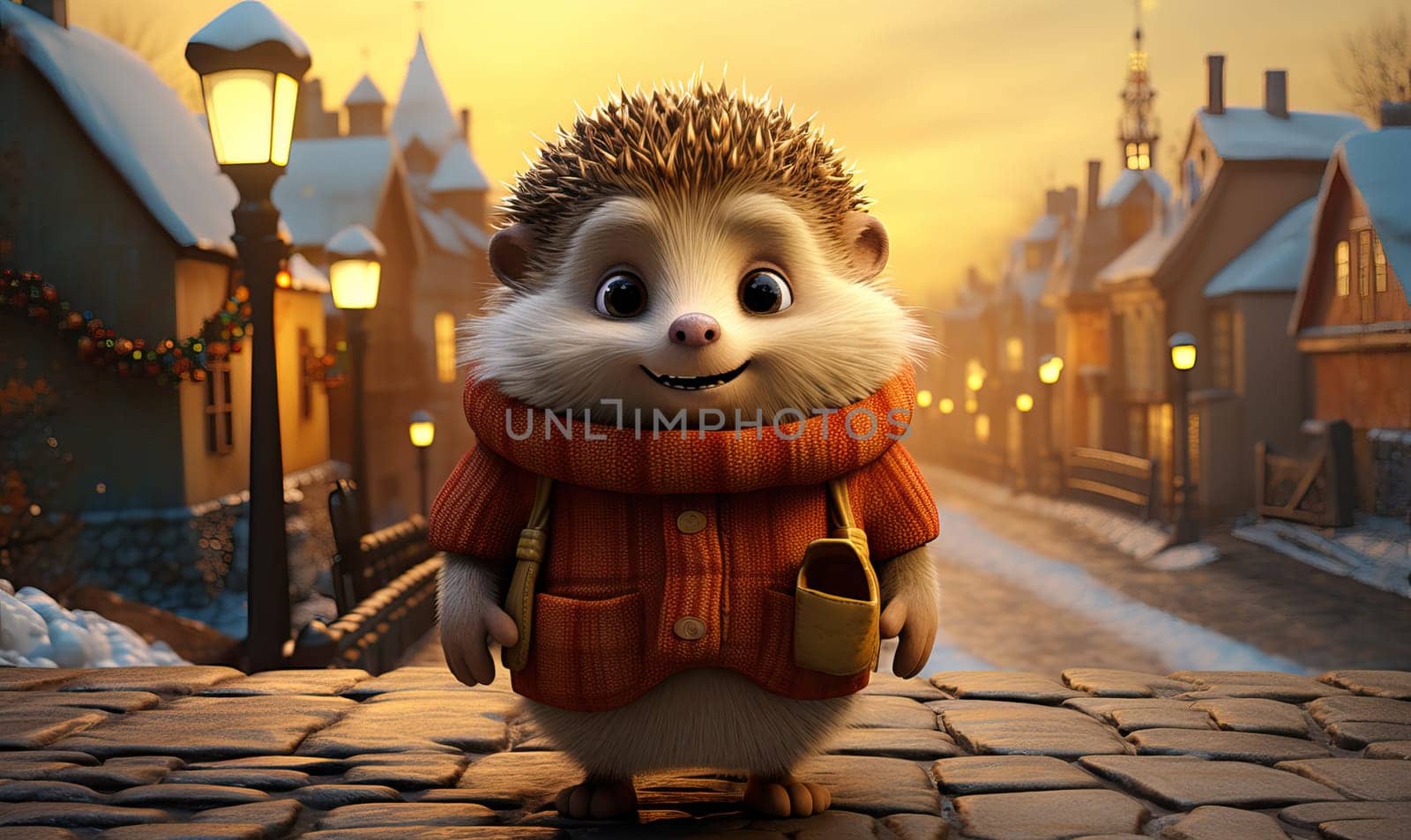 Cartoon animal hedgehog on autumn background. by Fischeron