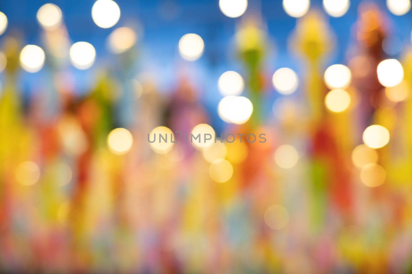 Abstract background with bokeh of lantern lights at night. Popular lantern festival during Loy Krathong in northern Thailand.