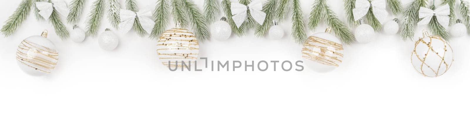 White christmas border with gold isolated on white